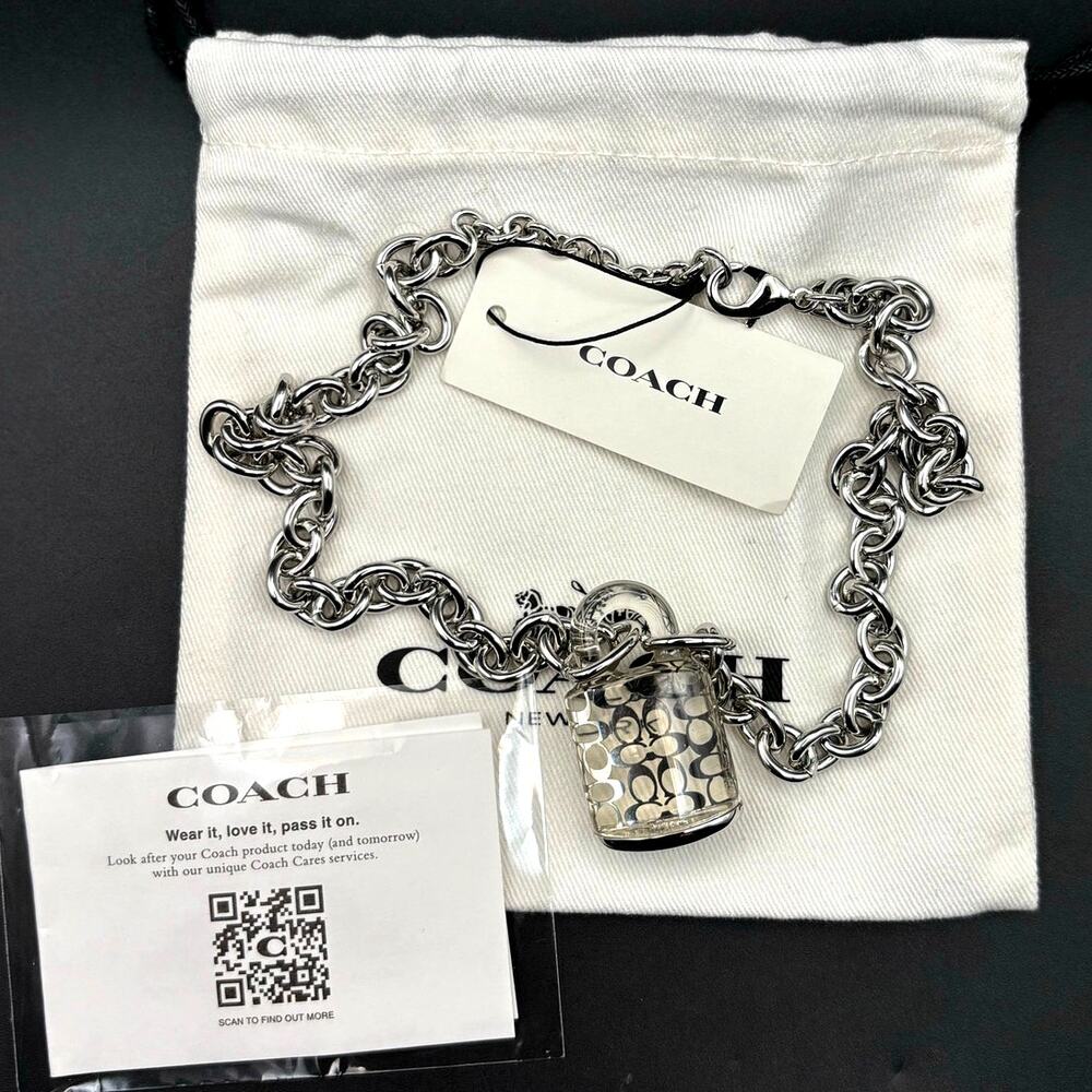 Coach Signature Lucite Padlock Pendant Women's 16” Necklace Silver Tone NWT